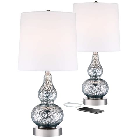 Castine Turquoise Mercury Glass Usb Table Lamps Set Of 2 9t865 Lamps Plus