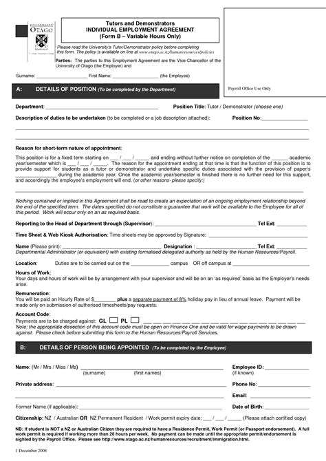 Employment Contract Form Free Printable Documents
