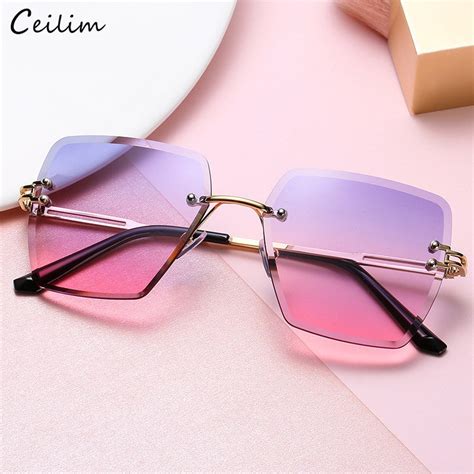 New Fashion Rimless Gradient Sunglasses Women 2021 Luxury Brand Frameless Square Sun Glasses