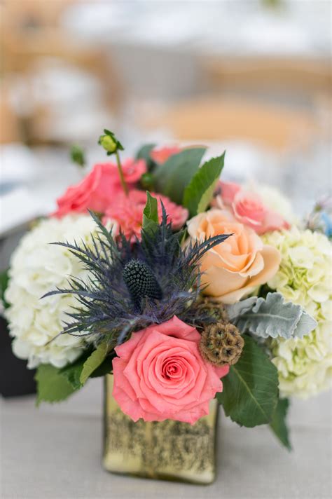 Coral Navy And Neutral Floral Centerpiece Nautical Wedding Flowers