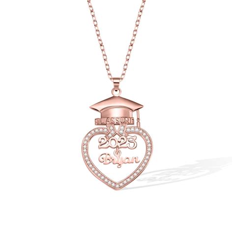 Personalized Name Heart Graduation Necklace Sterling Silver 925