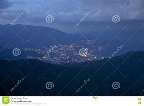 Yalta City From Ai Petri Mountain Night Landscape Stock Photo Image