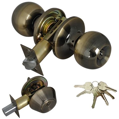Premier Lock Antique Brass Single Deadbolt Keyed Entry Door Knob 4