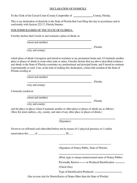 Declaration Of Domicile Florida Broward County Fill Out And Sign