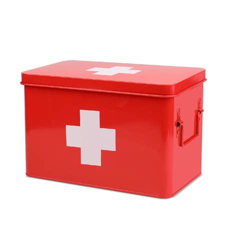 Metal Medicine Storage First Aid Box With Side Handles And Top Removable