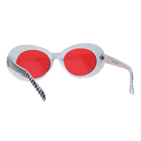 Womens Mod Checker 20s Vintage Style Oval Plastic Sunglasses Ebay