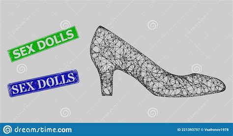 Grunge Sex Dolls Stamp Seals And Net Lady Shoe Web Mesh Stock Vector