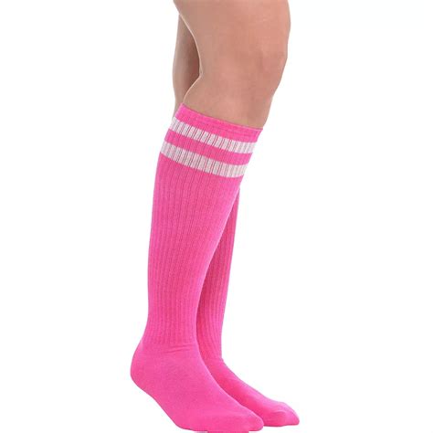 Pink Stripe Athletic Knee High Socks 19in Party City