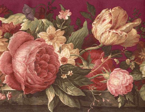 🔥 Free Download Victorian Burgundy Crackle Cabbage Rose Tulip Floral