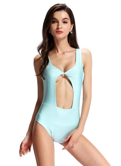 L Blue Sexy Cut Out Front Backless Stretchy One Piece Swimsuit Chicuu