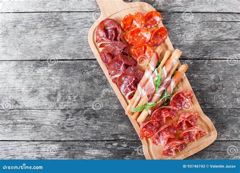 Antipasto Platter Cold Meat Plate With Grissini Bread Sticks