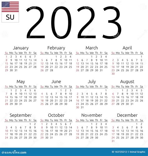 Calendário 2023 Inglês Domingo Ilustração Do Vetor Ilustração De