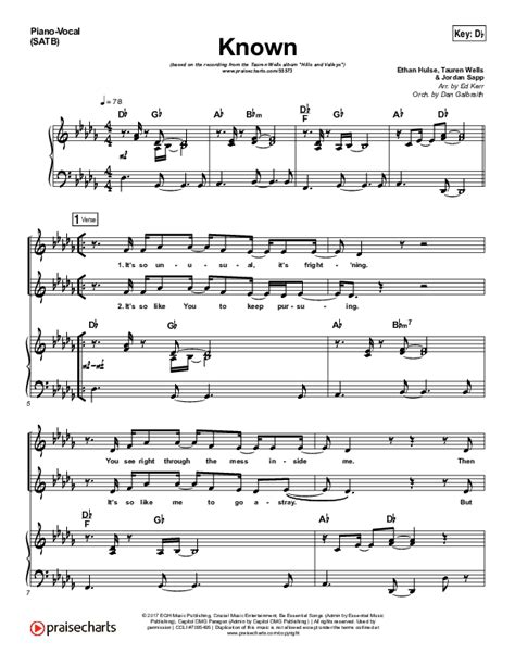 Known Sheet Music Pdf Tauren Wells Praisecharts