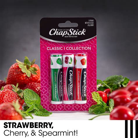 Chapstick Classic Spearmint Cherry And Strawberry Lip Balm Tubes