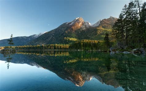 Nature Landscape Reflection Lake Water Mountain Trees Forest Pine Trees Wallpapers Hd