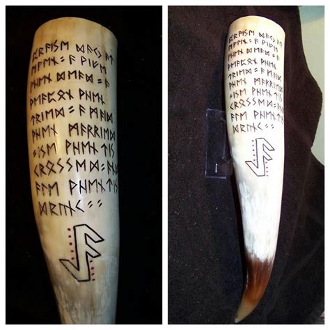 A Custom Drinking Horn Carved With Runic Inscription And Alu Bind Rune