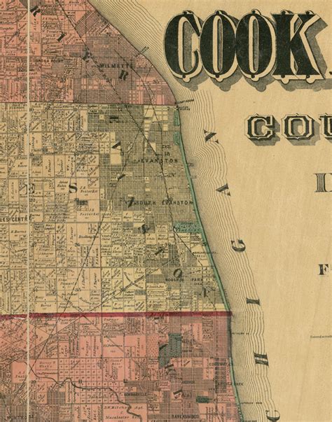 Evanston Illinois 1890 Old Town Map Custom Print Cook Dupage Cos