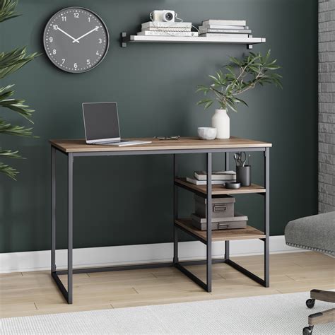 nathan james carson industrial desk for small home office computer and work desk with 2 open