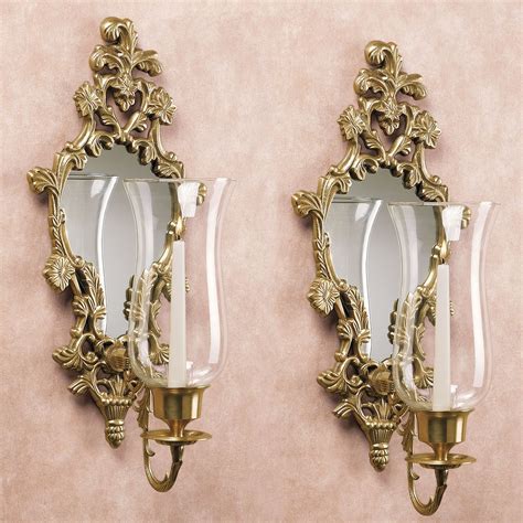 Gold Mirror Candle Wall Sconces French Empire Style Vintage Gold Syroco Plastic Frame Wall