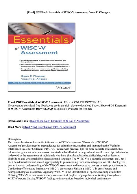 Pdf Essentials Of Wisc V Assessment Dawn P Flanagan By Tereetmeney