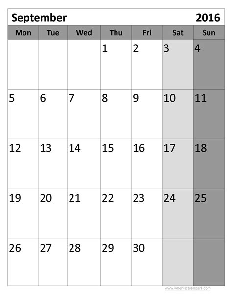 September Calendar Word