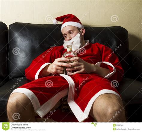 Drunk Santa Claus Posing With A Bottle Of Whisky Stock Image Image Of