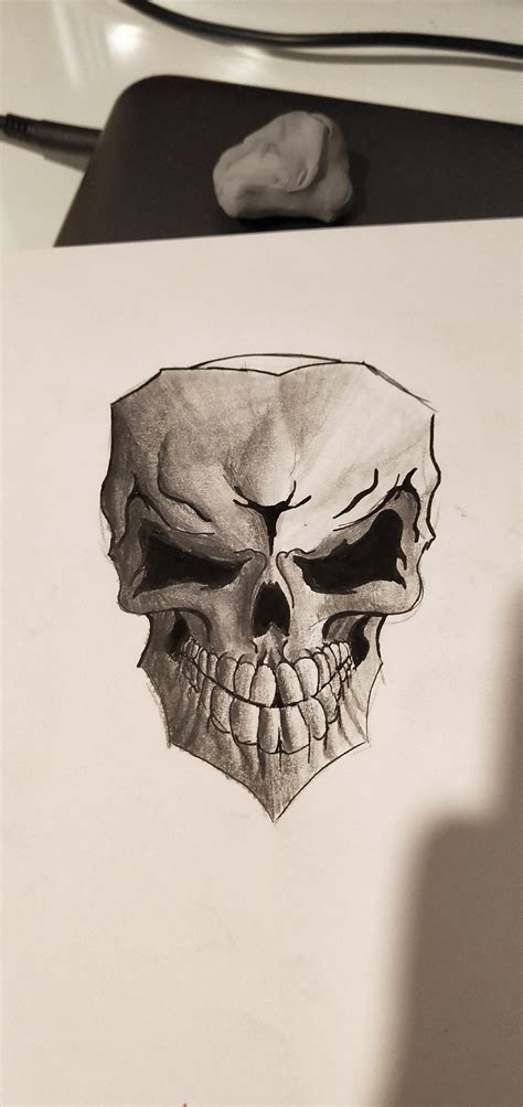 Drew A Skull From My Imagination Trying To Improve On Shading R