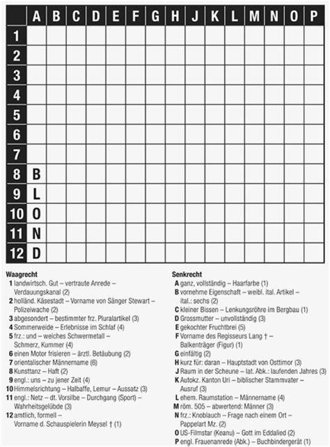 Tabellen zum ausdrucken vorlagen : Amerikanisches Kreuzworträtsel