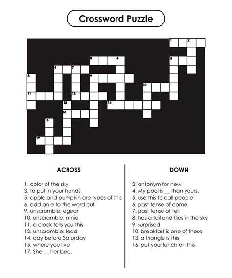 7 Best Images Of Elementary Art Crossword Printables