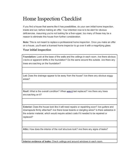 Professional Home Inspection Checklist Pdf Business Mentor