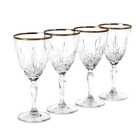 Sale Gold Rim Wine Glasses Cut Crystal Stemware Vintage Etsy