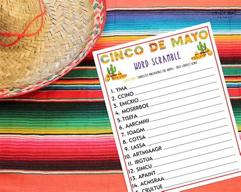Cinco De Mayo Word Scramble Game Word Game Mexican Party Etsy