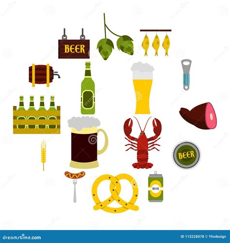 beer icons set flat style stock vector illustration of beaker 115228078
