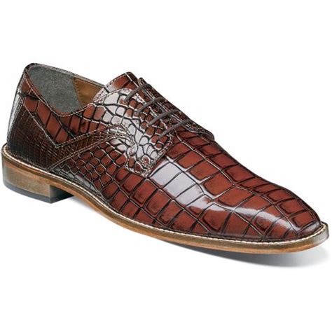 Stacy Adams Triolo Brown Alligator Belly Print Genuine Leather Lace Up Shoes