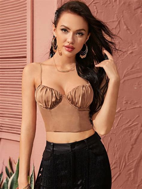 Lace Up Back Ruched Bust Crop Cami Top Shein Usa In Cami Crop
