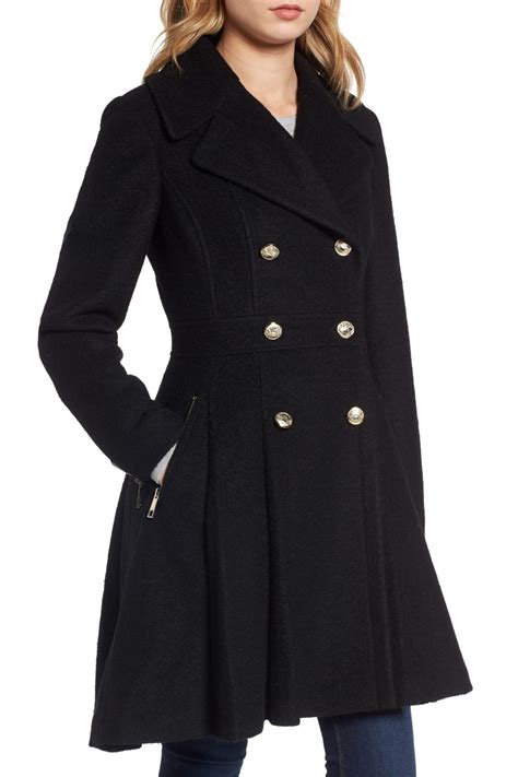 Guess Double Breasted Wool Blend Coat In Black Lyst