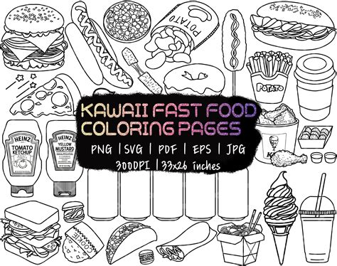 Coloring Pages Fast Food Png Eps Svg Pdf Digital Download Printable