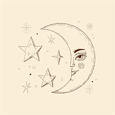 Free Vector Hand Drawn Moon And Stars Drawing Illustration