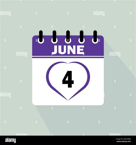 Icon Calendar Day 4 June 4th Days Of The Month Vector Illustration