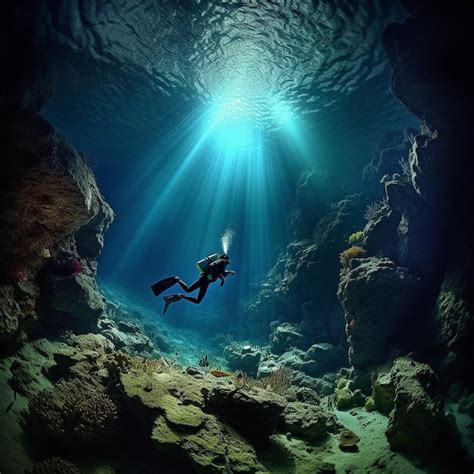 Premium Ai Image Cave Diving Underwater World