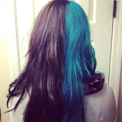 Half And Half Hair Went With Dark Brown And Teal Split Dyed Hair