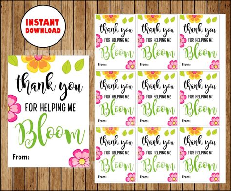 Thank You For Helping Me Bloom Tag For Teachers Appreciation Etsy