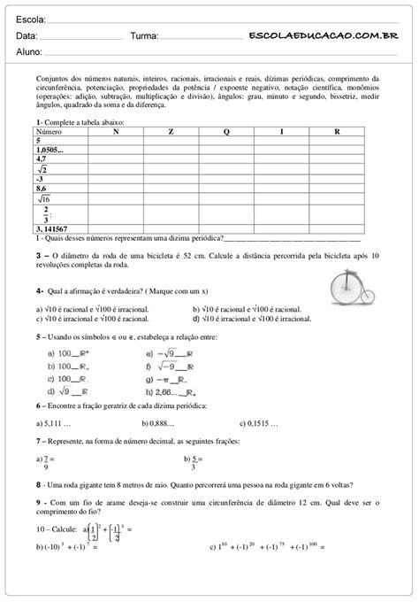 Atividades De Matemática 8 Ano Para Imprimir Com Gabarito