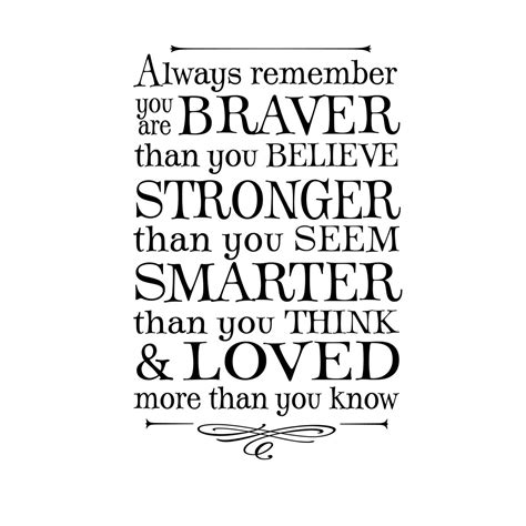 You're braver than you believe, stronger than you seem, and smarter than you think. Winnie the pooh quote always remember custom color winnie