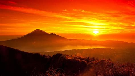 Free Photo Volcano During Sunset Backlit Outdoors Sunset Free