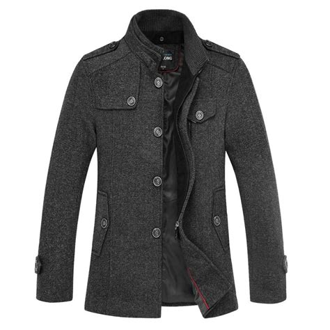2015 Luxury Winter Pea Coat Men Fashion Design Dark Gray Mens Slim Fit
