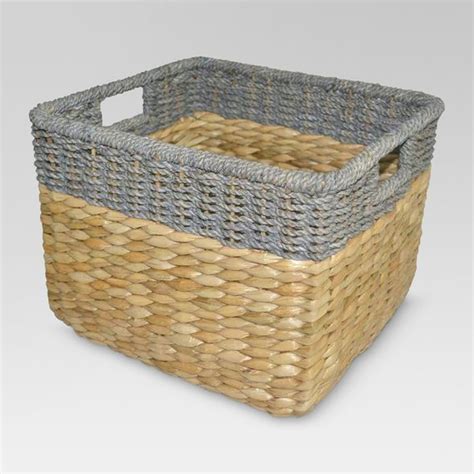 11x145 Seagrass Rectangular Wicker Storage Basket With Gray Trim