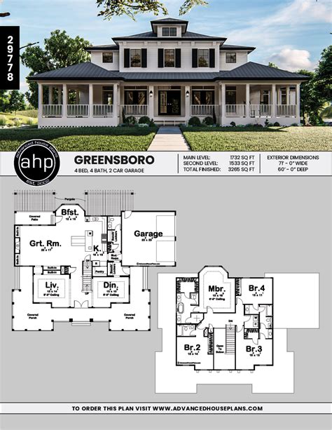 2 Story Southern Style House Plan Greensboro Southern House Plans