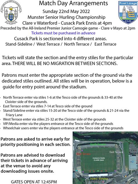 Clare Gaa On Twitter Check Out The Match Day Arrangements For This Sunday S Munster Senior