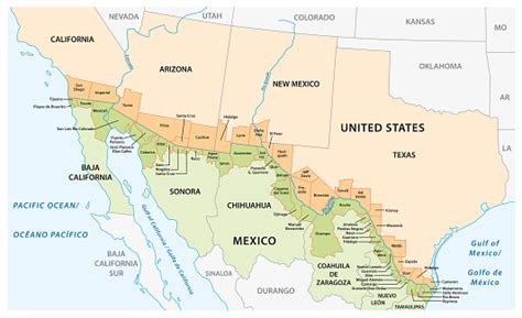 Vector Map Of The Border Districts In The United States And Mexico